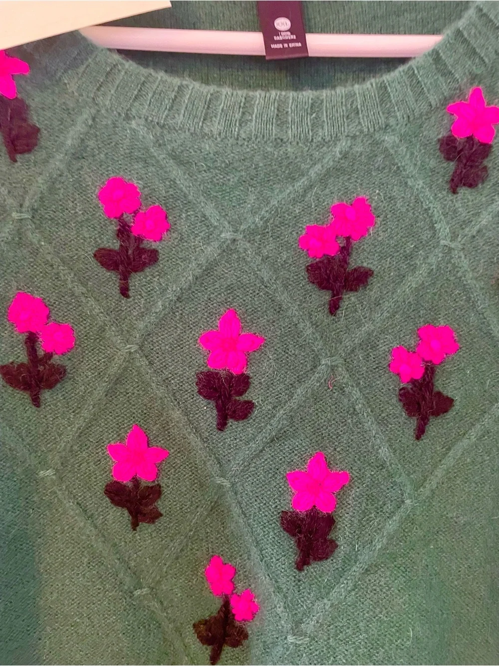 AQUA Forest Green Floral Embroidered Women's Sweater